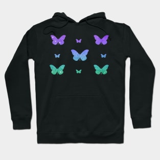 Purple Teal Ombre Faux Glitter Butterflies Hoodie